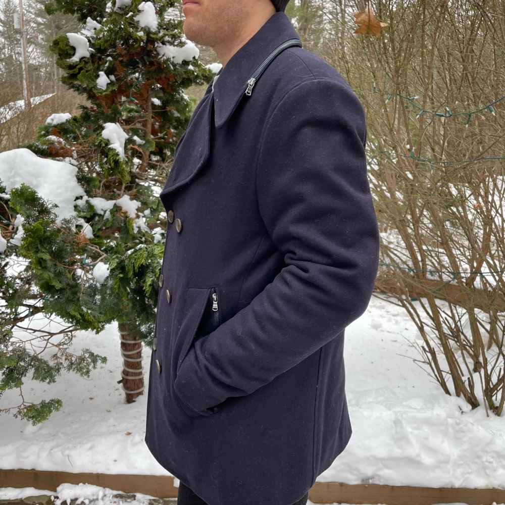 Michael Kors Mens Oversized Collar Pea Coat - Picture 3 of 4